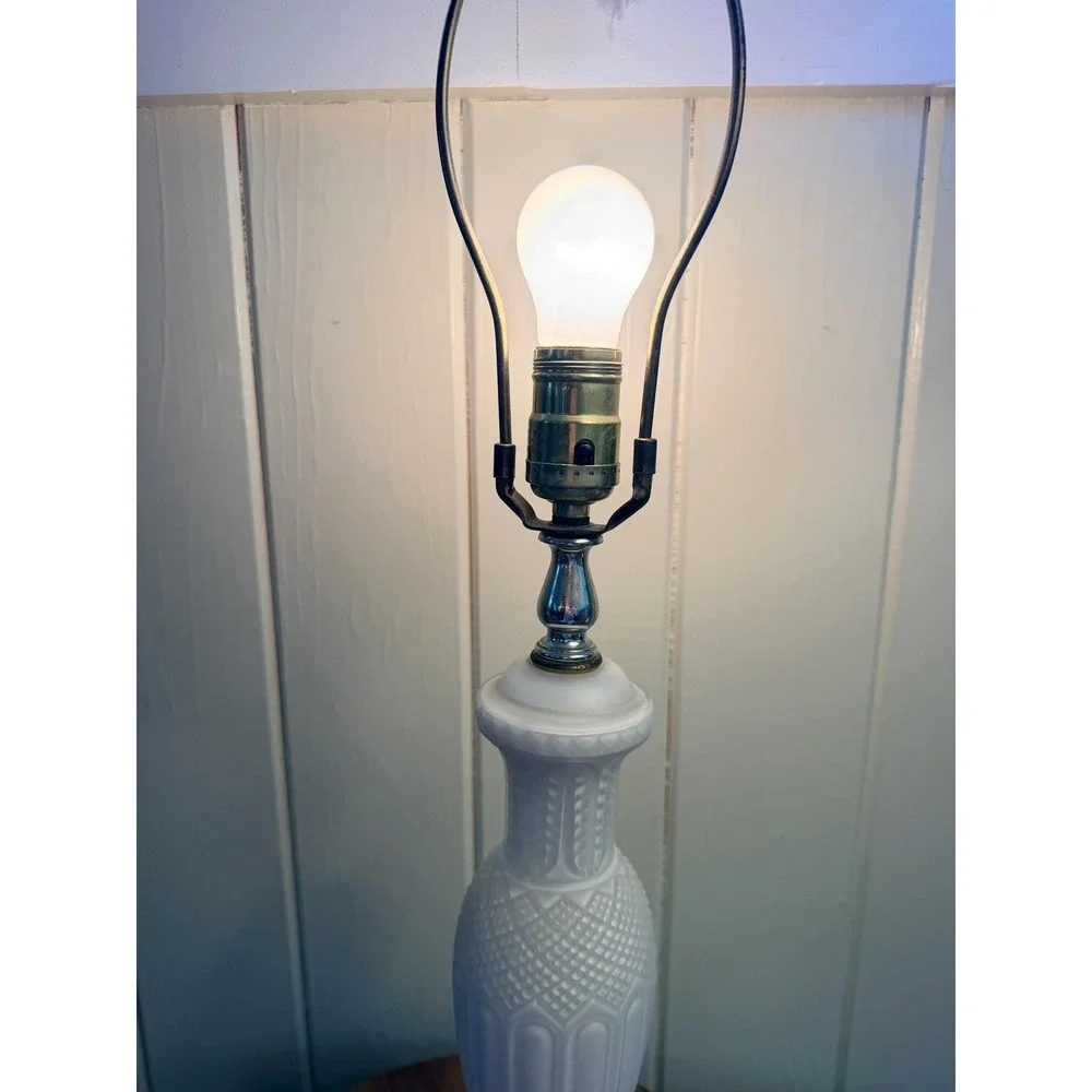 Vintage Frosted Satin Glass Table Lamp White Marble Base MCM Neoclassical White - Picture 5 of 16